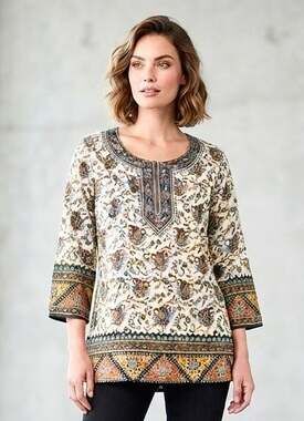Sacred Threads Paisley Print 3/4 Sleeve Tunic Top